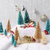 S/M/L Mini Christmas Tree Tabletop Ornaments with Wood Base DIY Crafts Artificial Sisal Pine Xmas Tree Party Decor Wholesale