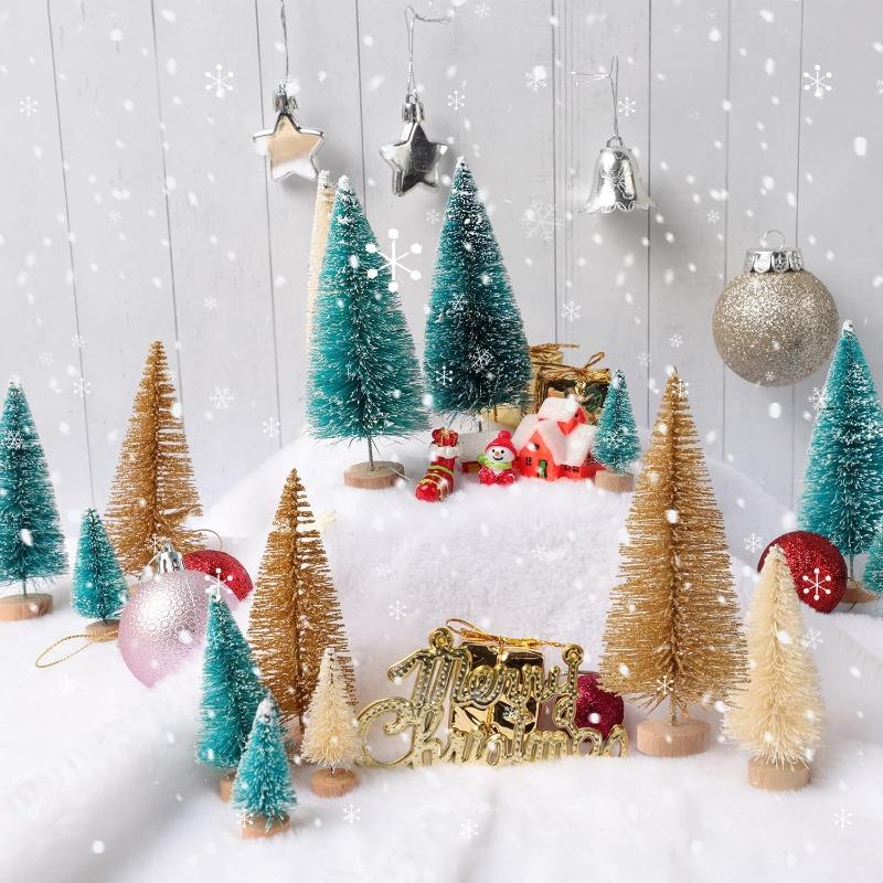 S/M/L Mini Christmas Tree Tabletop Ornaments with Wood Base DIY Crafts Artificial Sisal Pine Xmas Tree Party Decor Wholesale