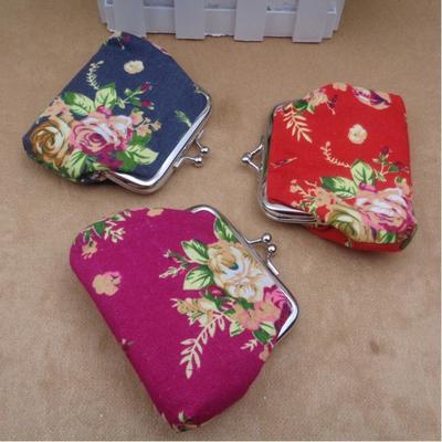 Tragbare Mini-Münzbörse Rosenblumen-Print Metallverschluss Clutch-Geldbörse Leinwand-Kreditkartenhalter für Damen