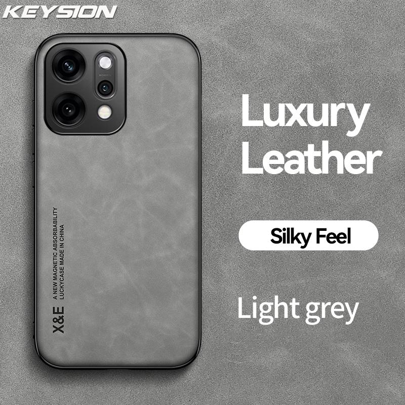 KEYSION Luxury Retro PU Leather Case for OPPO Reno14 Pro 5G Soft Silicone+PC Shockproof Phone Back Cover for OPPO Reno 14 5G