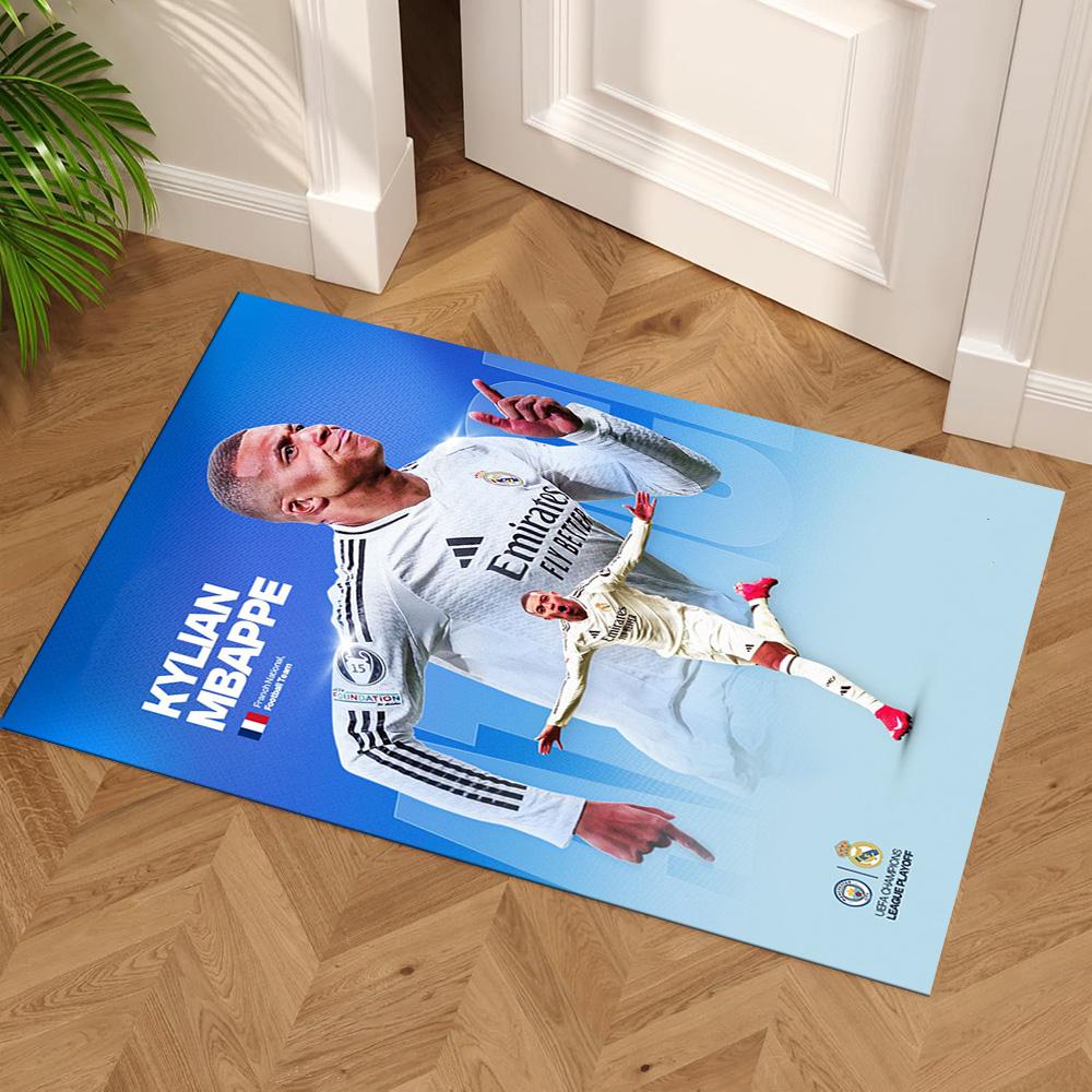 Star Player Kylian Mbappé Floor Mat Design for Outdoor Playrooms Game Room Entryway Antislip Carpet Anime Office Decor