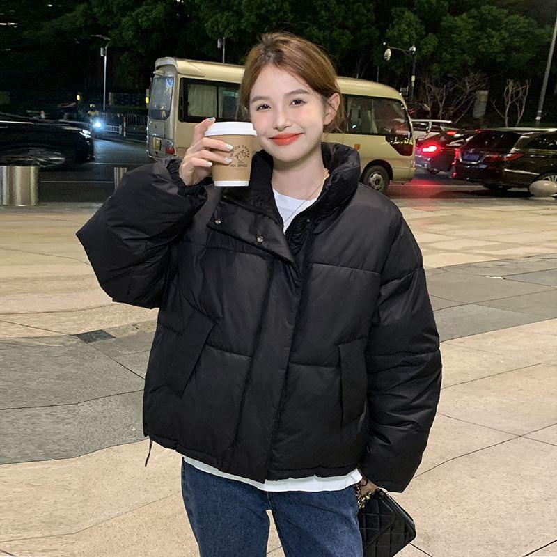 Down Cotton-padded Jacket for Female Students in Winter New Design Short Style Blue Stand-up Collar Puff Bread Jacket