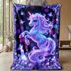 Magical Unicorn in Starry Garden Theme blanket Lightweight Warm Flannel Blanket Decorative Throw Blanket for Home Decoration