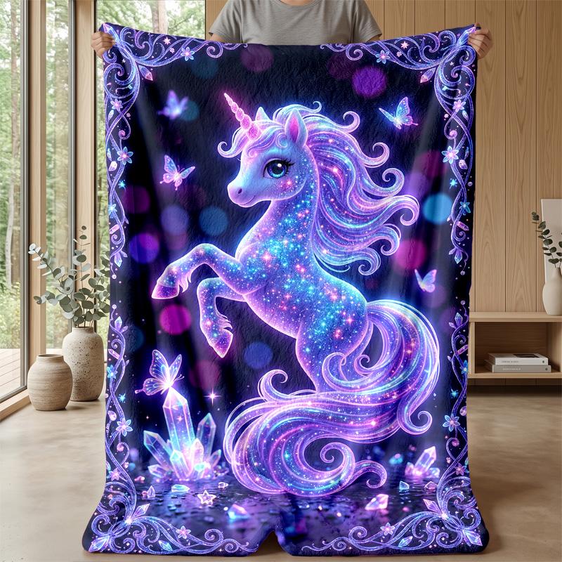 Magical Unicorn in Starry Garden Theme blanket Lightweight Warm Flannel Blanket Decorative Throw Blanket for Home Decoration