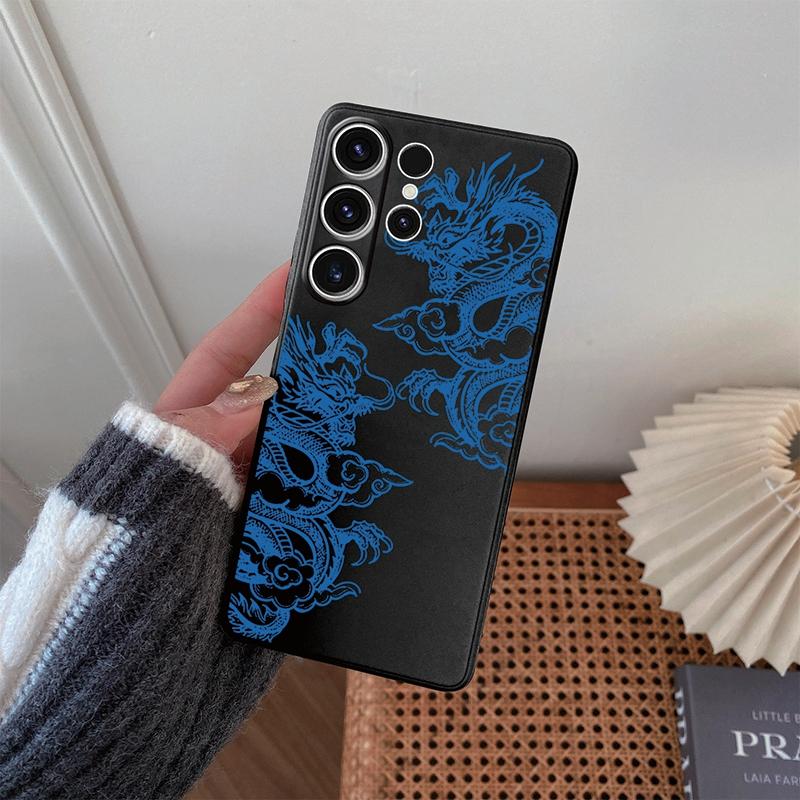 Chines Loong Patterned Soft Silicone Black Case For Xiaomi Redmi Note 13 Pro 13C Poco C65 Samsung A55 S24 iPhone Camera Protective Shockproof Cover