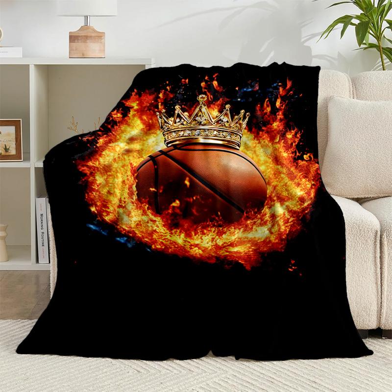 1PC Basketball Crown Fire Sport Flannel Blanket Gift, Suitable for Both Men And Women, Soft Ideal for Beds And Sofa, Birthday Or Christmas Gift