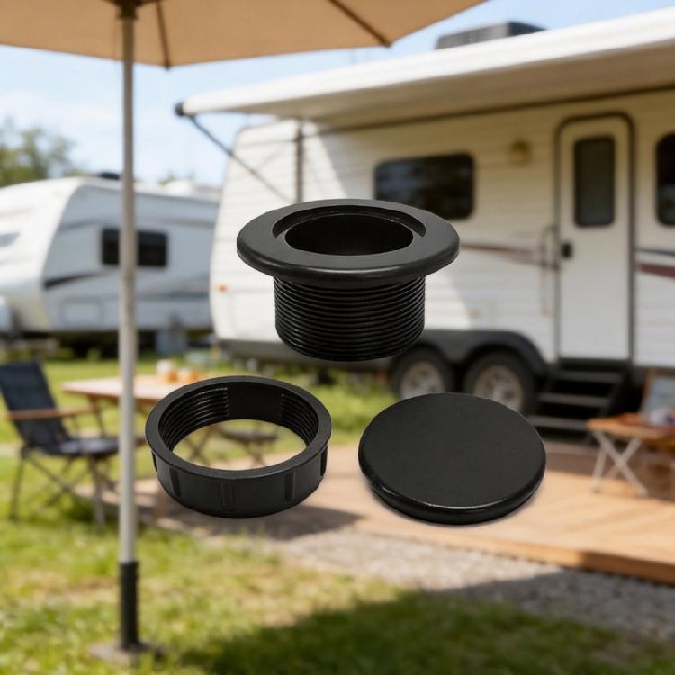 Threaded Umbrella Hole Cover for Patio Table, 1.63 Inch Black Table Insert Cover with Center Cap for Outdoor Table Opening Replacement