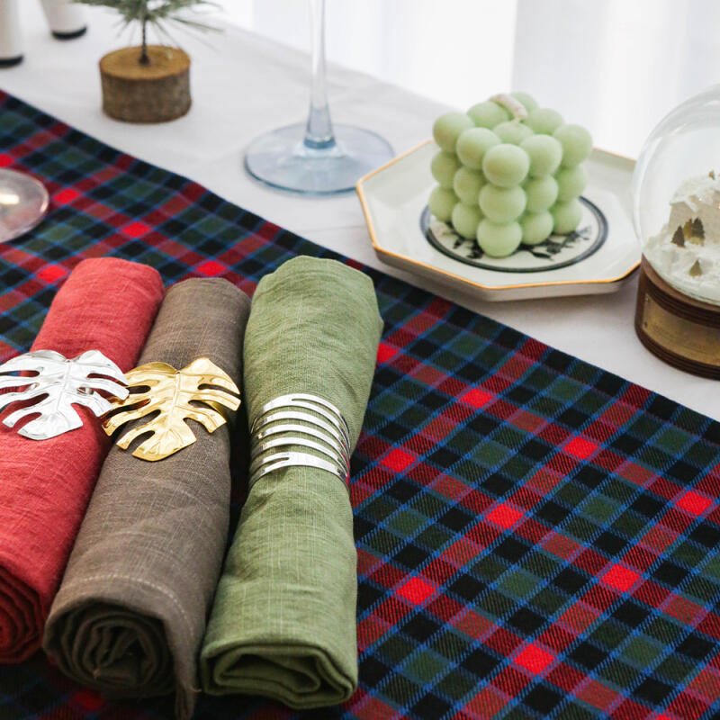 Winter Check Fleece Table Runner (Red Khaki) S