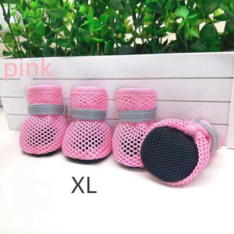 Summer Breathable Mesh Puppy Shoes 4Pcs Set Soft Anti-Slip Sole Adjustable Paw Protector Boots for Pet Outdoor Camping