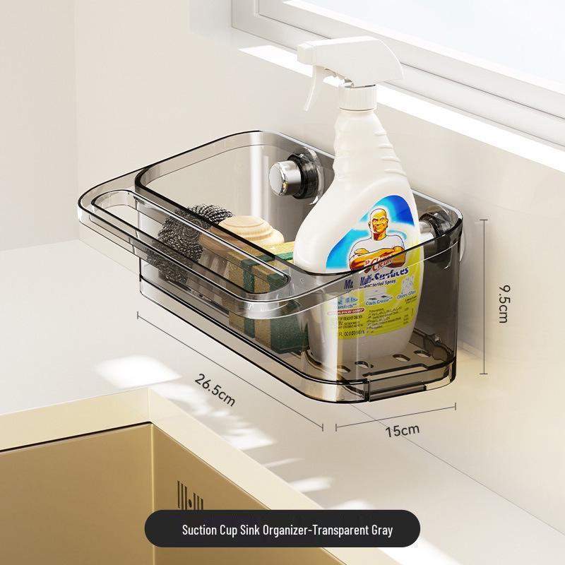 Wall-Mounted Kitchen Organizer with Suction Cup & Hanging Rod for Sponge and Dishcloth