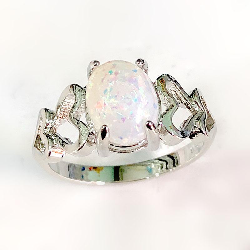 Huajie Women's Colorful Opal Rings Heart Hollow Shape Delicate Wedding Female Copper Metal Ring Trendy
