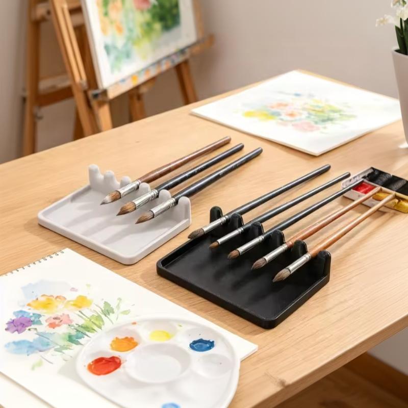 3D 5 Slots Paint Brush Holder With Drip Tray Portable Water Coloring Brushes Organizer Desktop Brush Holders