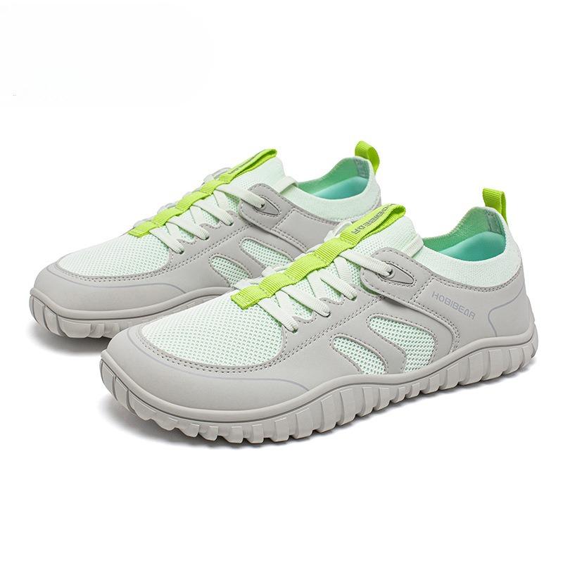 Wide Toe Running Sneakers Unisex Minimalist Mesh Breathable Shoes Artificial Leather Lace Up Walking Sneakers