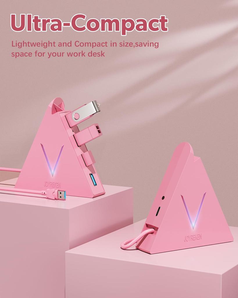 JoyReken FlyingVHUB 4 Port USB Data Hub Pink 3.0