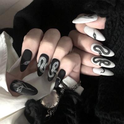 Dark Snake Pattern Mandarin Ducks Wearable Waterproof Removable False Nail Tips and Stickers