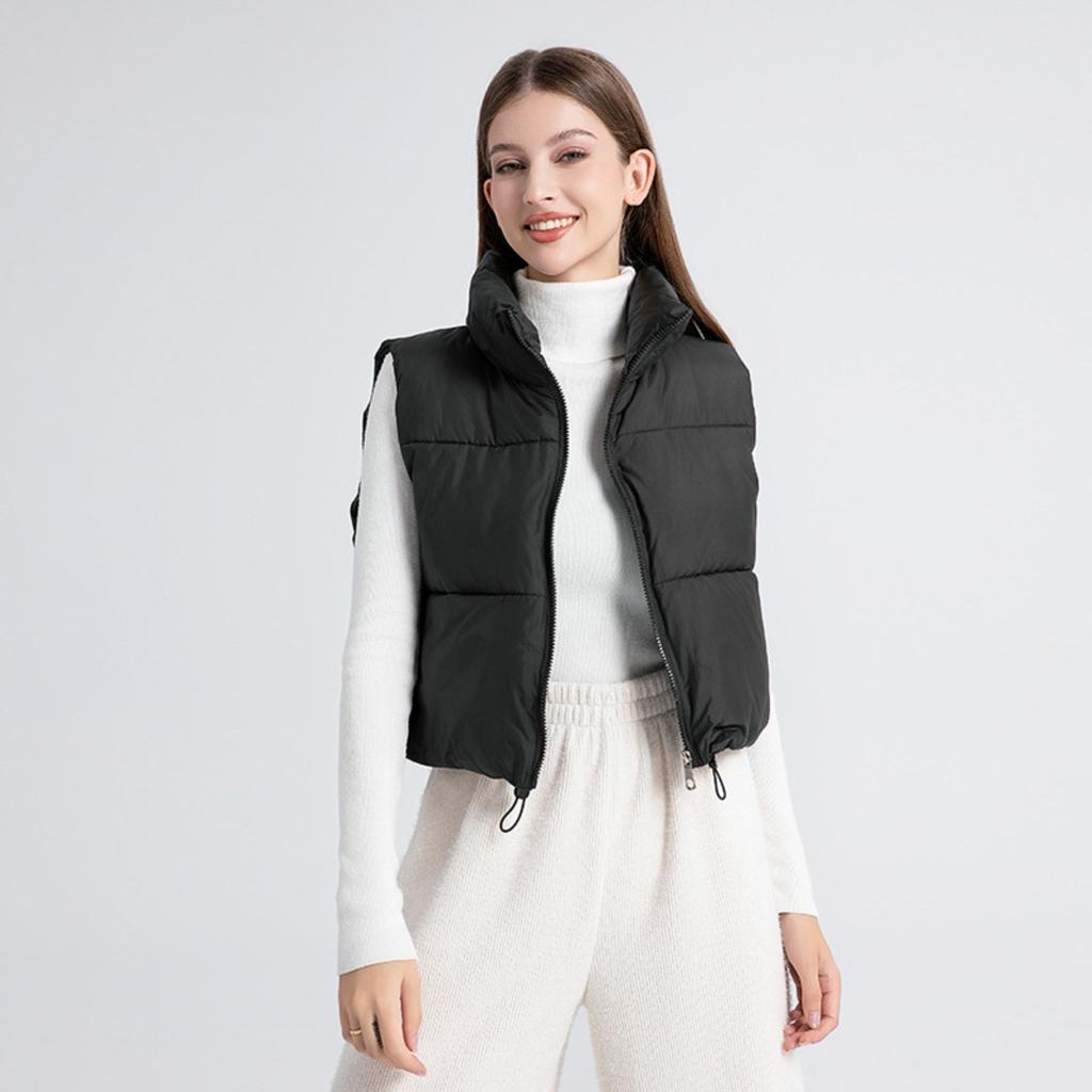 New Winter Cotton Vest For Women, Loose Korean Style Simple Stand Collar Short Sleeveless Jacket, Casual Versatile Outerwear