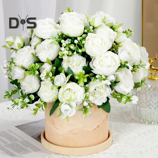Artificial Peonies Bouquet 5 Heads Fake Flower Bouquet Realistic Faux Silk Flowers for Indoor Outdoor Home Party Decor Wedding