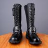 Luxury Mens Leather Boots Fashion Motorcycle Boots Punk Rock Gothic Boots for Men Lace-up Cowboy Boot Mid-calf Knight Boot Botas