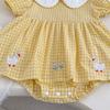 Baby Girl Summer Romper with Cute Embroidery and Checkered Design