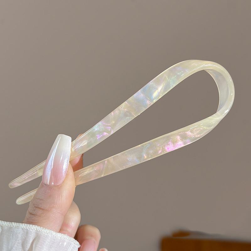 Niche High-end Acetate Sweet Thread Colored U-shaped Hair Clip Elegant Retro Woven Hair Clip Multifunctional Daily Hair Clip