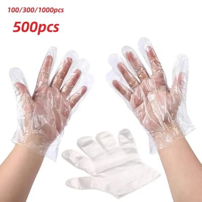 100-1000pcs Disposable Gloves Food Grade Plastic Transparent Gloves for Restaurant Fried Chicken Pizza Gloves Kitchen Tableware