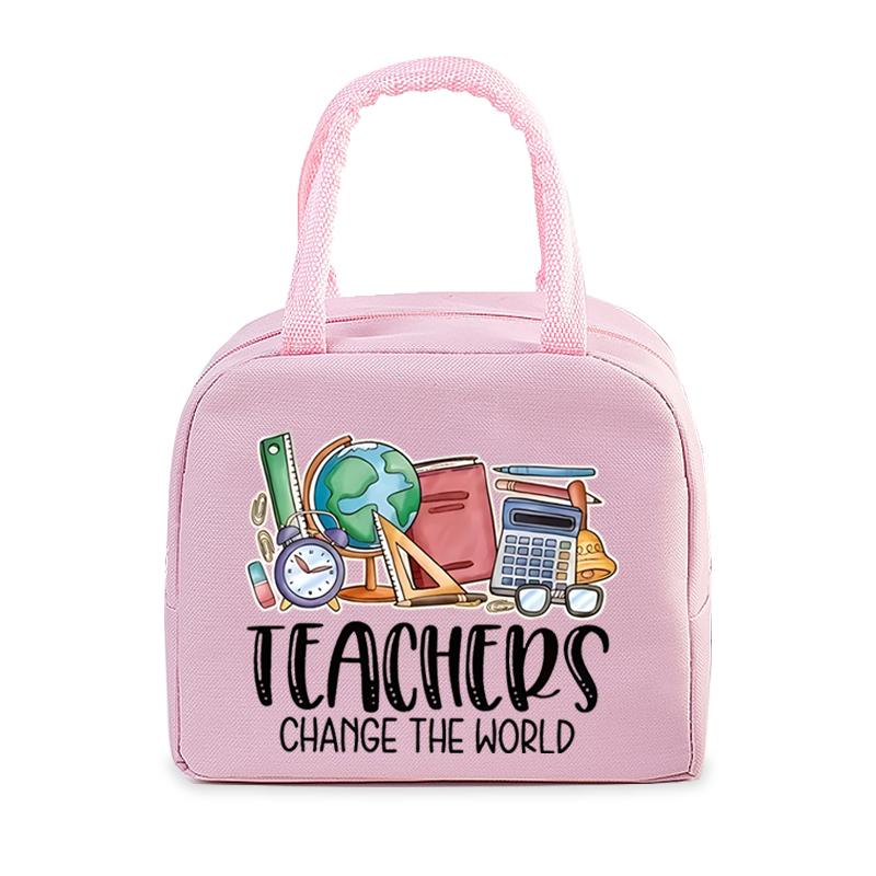 "Teachers Change The World" Pattern Women Men Portable Lunch Bags Funny Books Coffee Pencil Thermal Food Insulation Lunch Bag