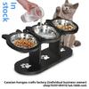 Comedero elevado para mascotas con doble cuenco de madera para gatos y perros soporte protector cuello