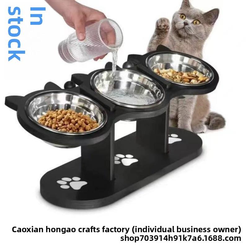 Comedero elevado para mascotas con doble cuenco de madera para gatos y perros soporte protector cuello