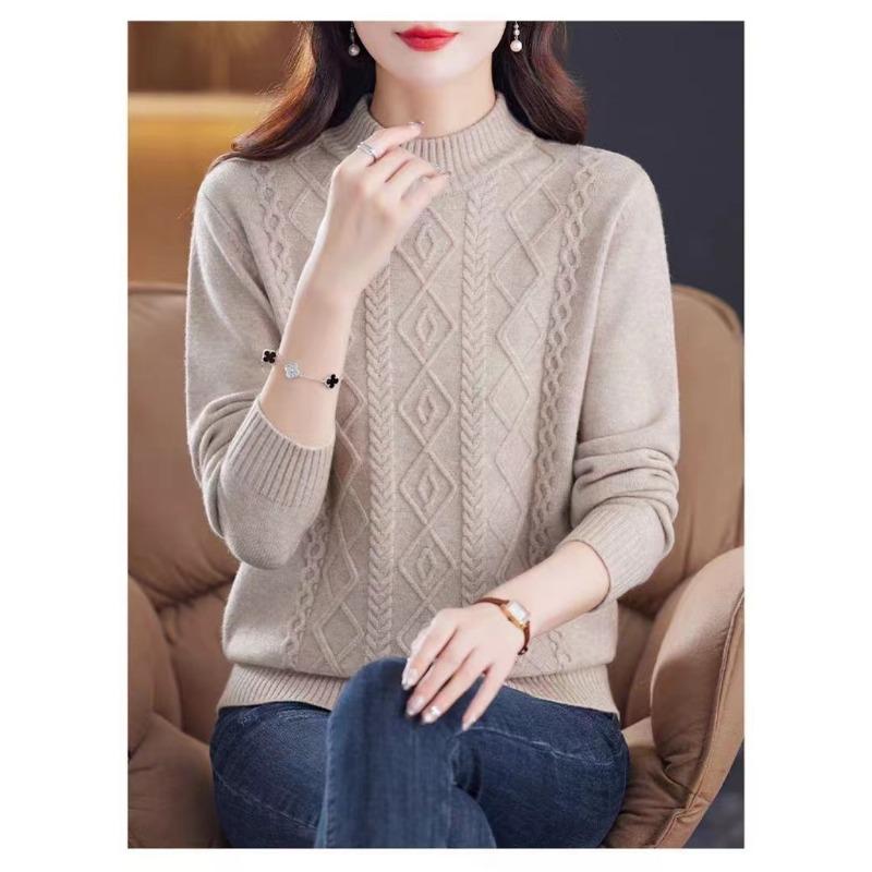 Autumn and winter new lazy wind knitted sweater women's semi-turtleneck sweater loose versatile soft waxy knitted bottoming shirt top