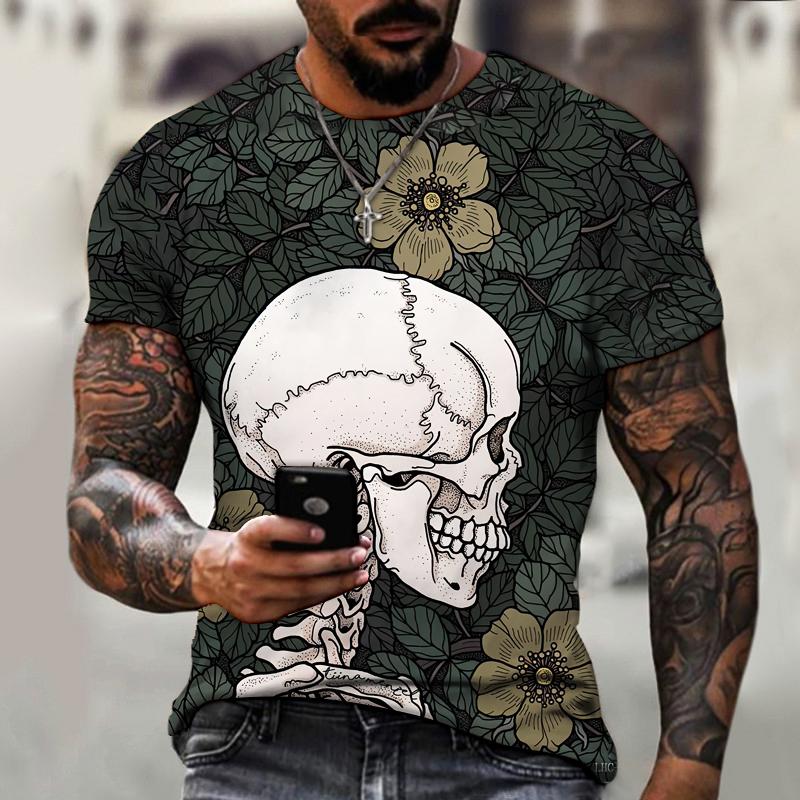 2023 Brand Men’s Shirt, Round Neck T-shirt, 3D Printing, Skull Pattern, Fashion Trend, New Summer Must-have, Oversize
