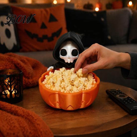 Kreative Halloween-Geschenkideen Süßigkeitenschale, 3D-gedruckter Sensenmann Snackhalter Schale, Gruselige festliche Party Tischdekoration Skelett Servieren
