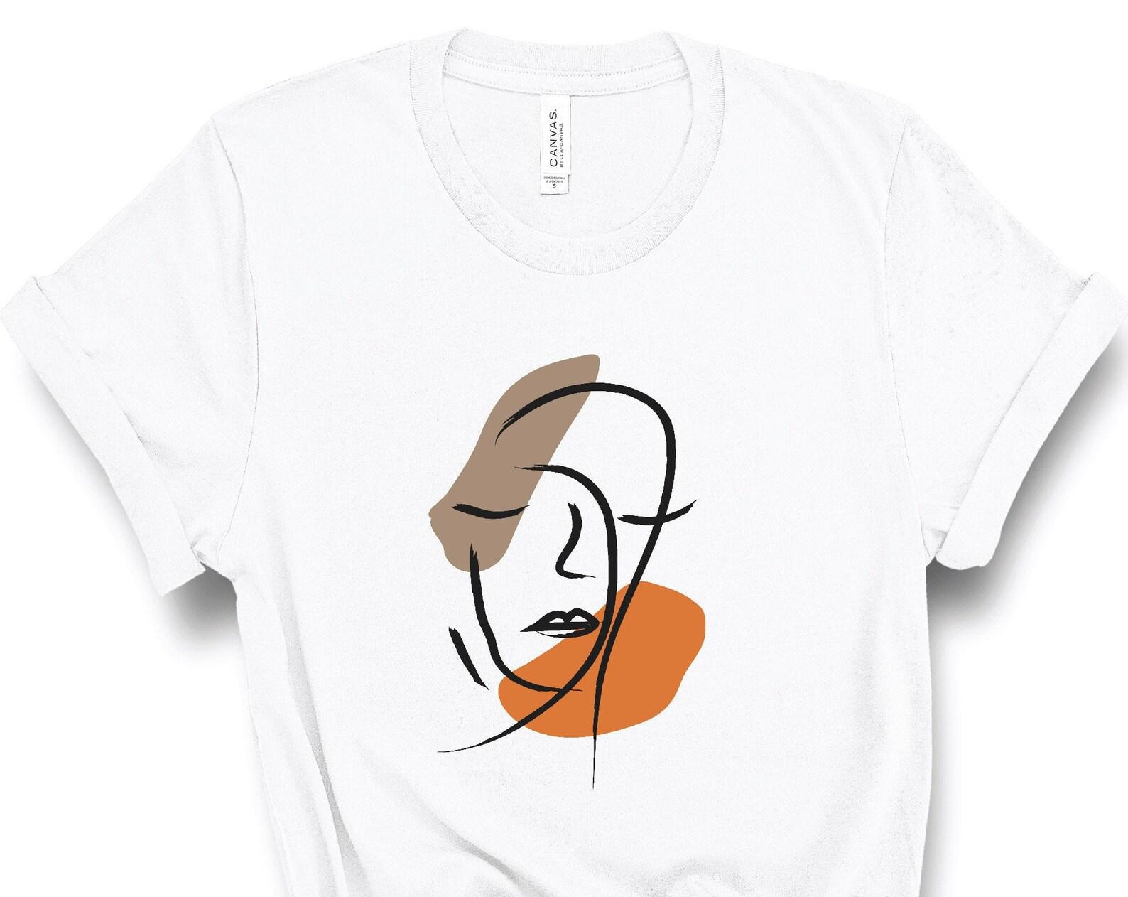 Line Drawn Faces Print T-shirt, Abstract Art, Tshirt Picasso Doodle Art Style Top Artistic Tee, Cute Tee, Line Art, Minimalist, Boho, UNISEX XL