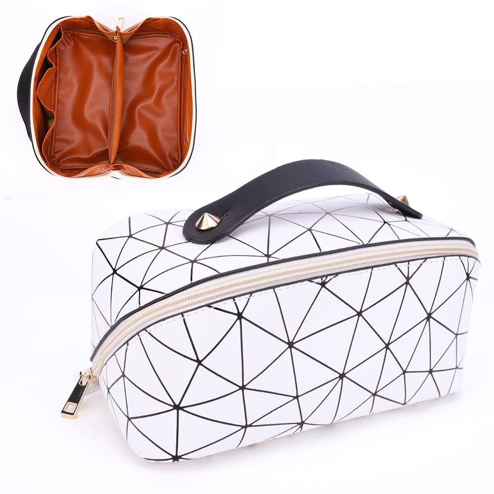 PU Cosmetic Bag Multifunctional Rhombic Lattice Large Capacity for Female Travel