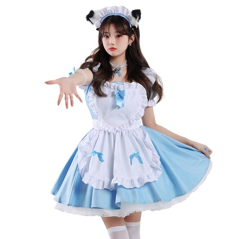 Blue and white maid outfit Alice, soft girl, maid dress, women's dress, dress
