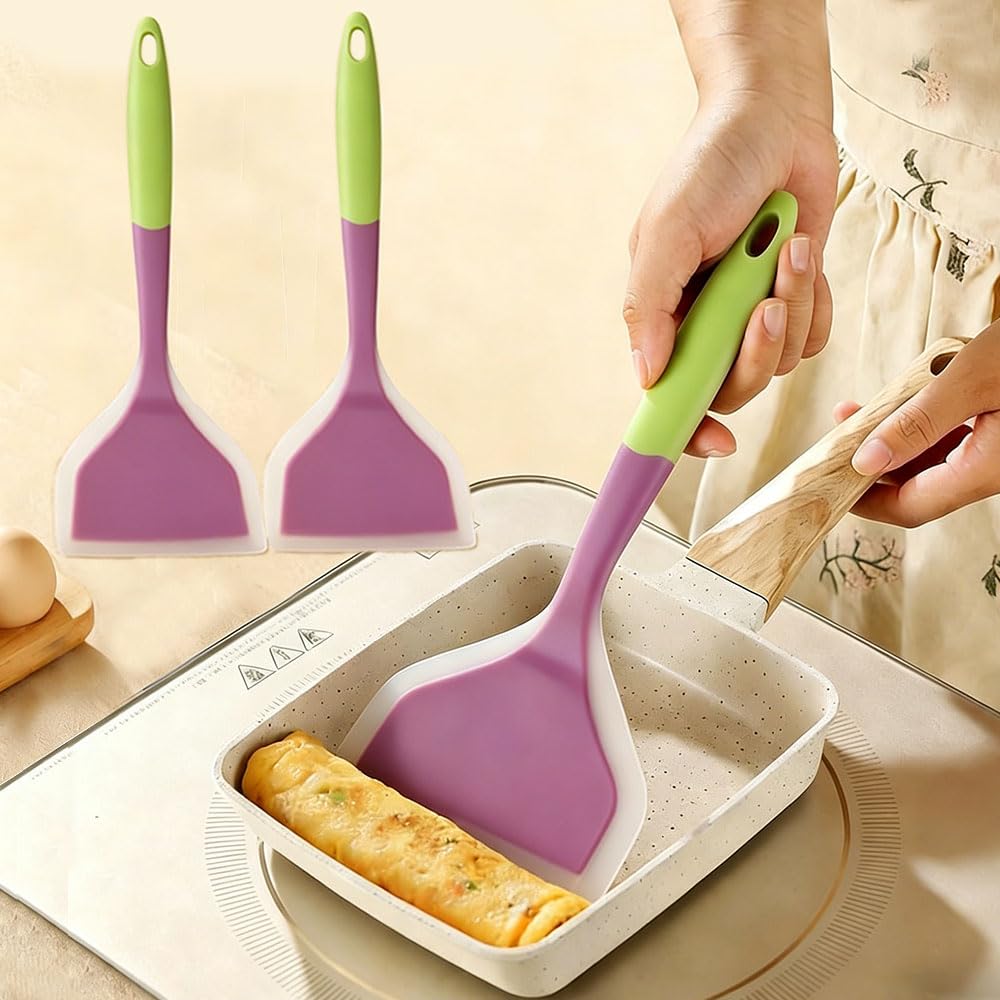 10inch Of Silicone Spatula, For Nonstick Cookware Flat Wide Pancake Multifunction Spatula Food Turner Heat Resistant Kitchen Omlet Flipper For Egg