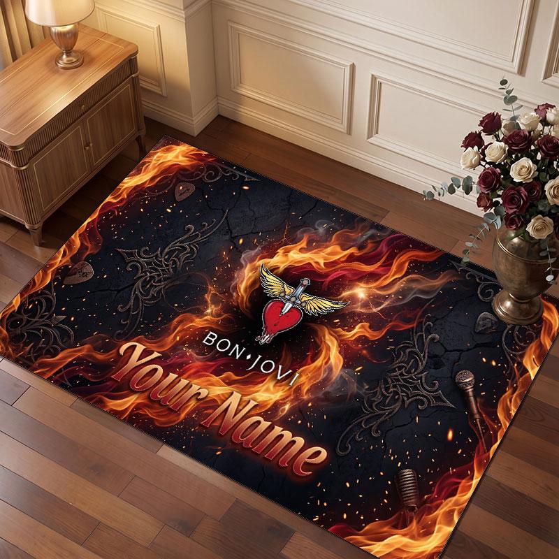 Bon Jovi Personalized Crystal Velvet Carpet, Customized Name Text Soft Anti‑Slip Rug for Living Room Bedroom