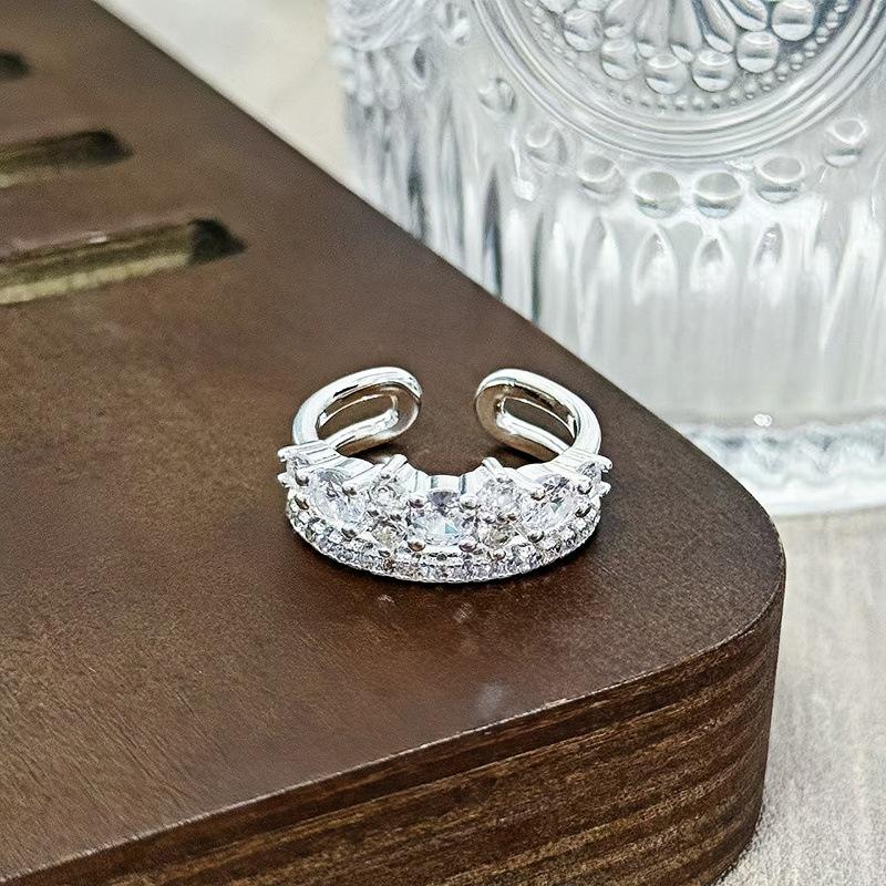 Super Flash Temperament Square Zir*****Pen Ring Light Luxury Niche High-End Ring Simple Fashion Jewelry Women