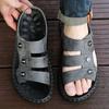 Men's Leather Sandals Breathable Soft Comfortable Slippers Summer Casual Shoes Slip-On Lightweight Flats Beach Walking Sandals