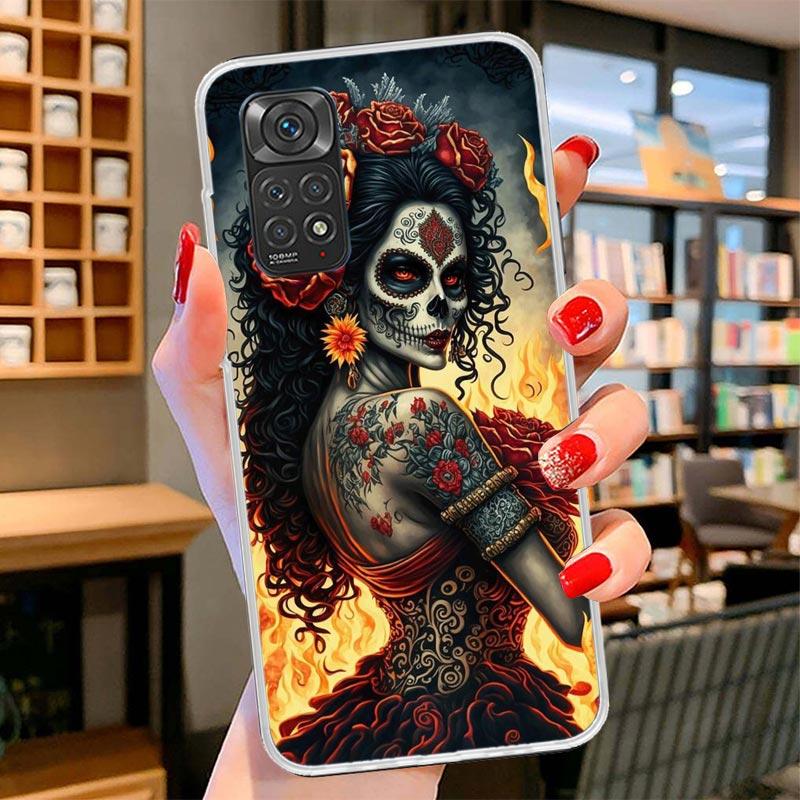 Catrina Schönes Rosenmädchen Totenkopf Hülle Handyhülle Für Xiaomi Redmi Note 15 14 13 12 11 10 Pro Plus 14S 12S 11S 11T 11E 10S Weich