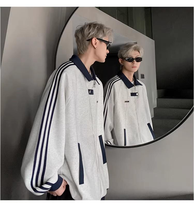 Men's Trendy American Patchwork Hoodie: Autumn College Style Striped Baseball Jacket