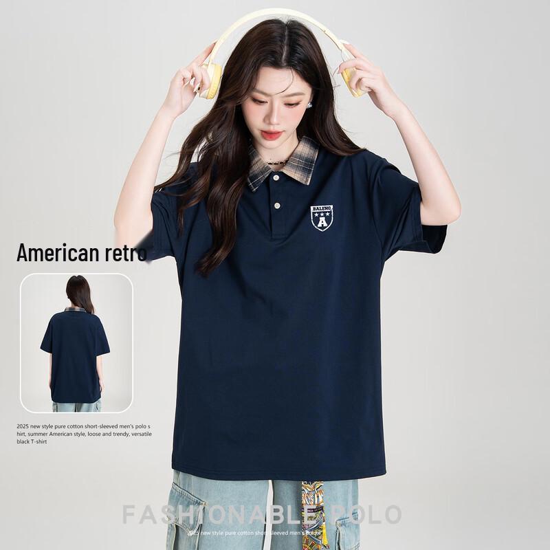 Женская рубашка-поло Baleno с принтом в клетку, с коротким рукавом 4XL темно-синий