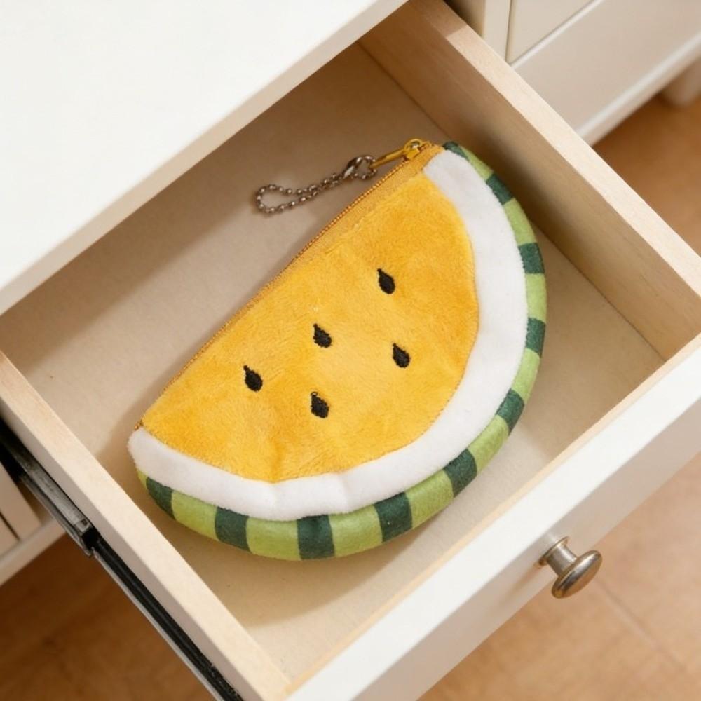 Cute Watermelon Coin Purse Zipper Cartoon Mini Card Bag Funny Plush Fruit Wallet Women