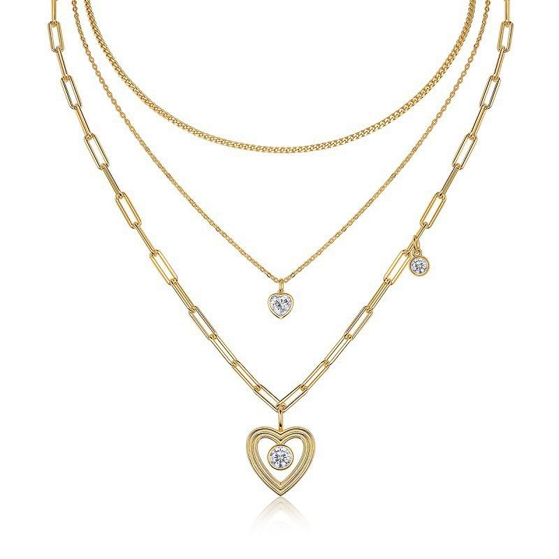 Elegant 3-Layer Sterling Necklace With Moissanite Stones Long Chain Women Minimalist Ins Style
