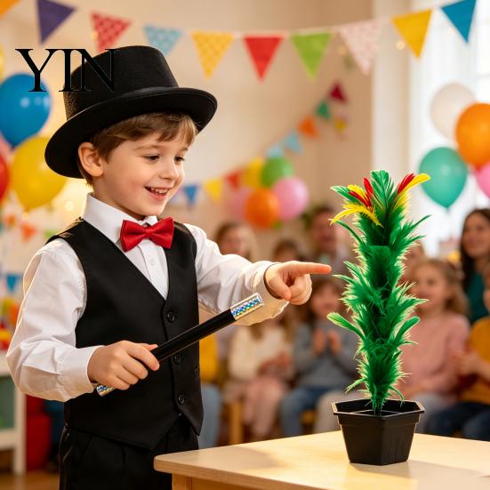 Colorful Feather Flower Stick To Magic Trick, Appearing In Pot from Wand, Impromptu Tricks Up Close Stage Trick Props for Street Performance, Parties