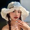 Japanese Style Button Plaid Fisherman Hat Women Wide Brim Face Slimming Sun Protection Hat Breathable Bucket Hat Outdoor Travel