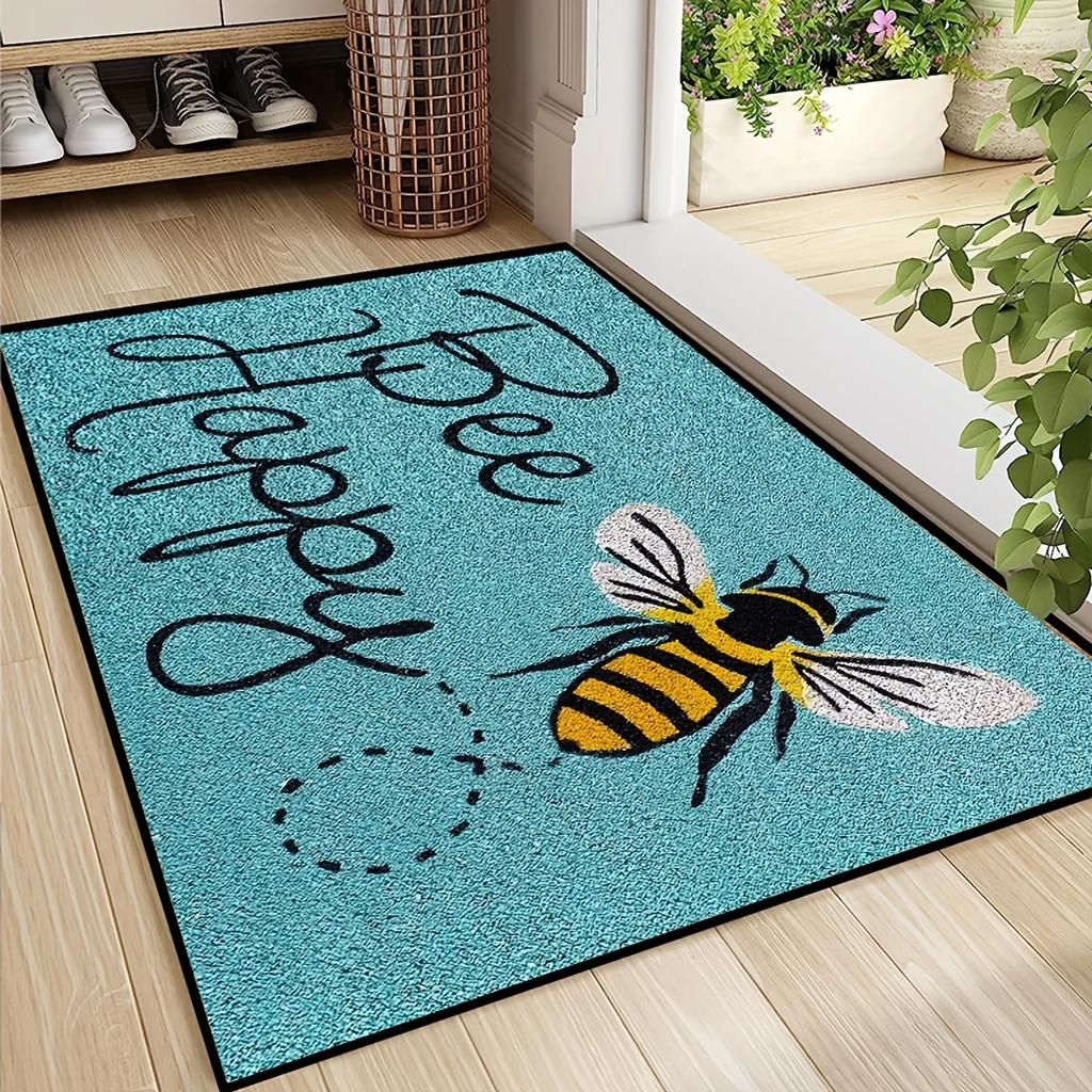Cute Bee Welcome Mat Blue Doormat Crystal Velvet Carpet For Living Room Bedroom Floor Rug Outdoor Carpet Home Decor
