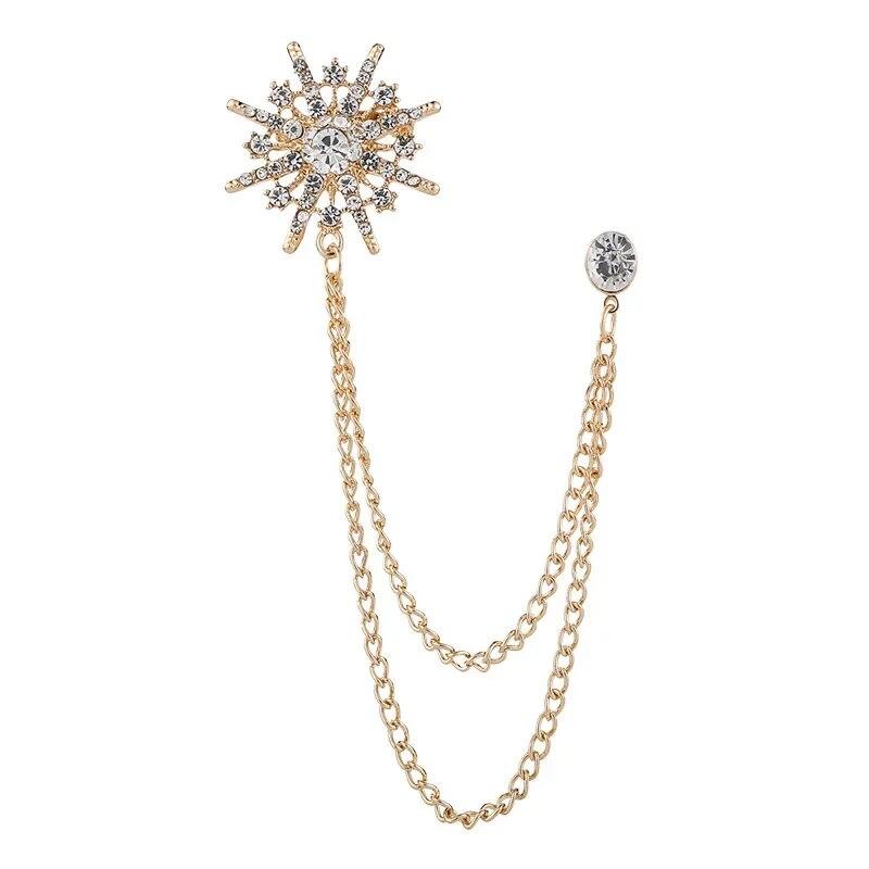 1Pc  High-end Rhinestone Star Brooch Crystal Tassel Chain Corsage Suit Coat Badge Lapel Pin for Men Women Clothing Accessories