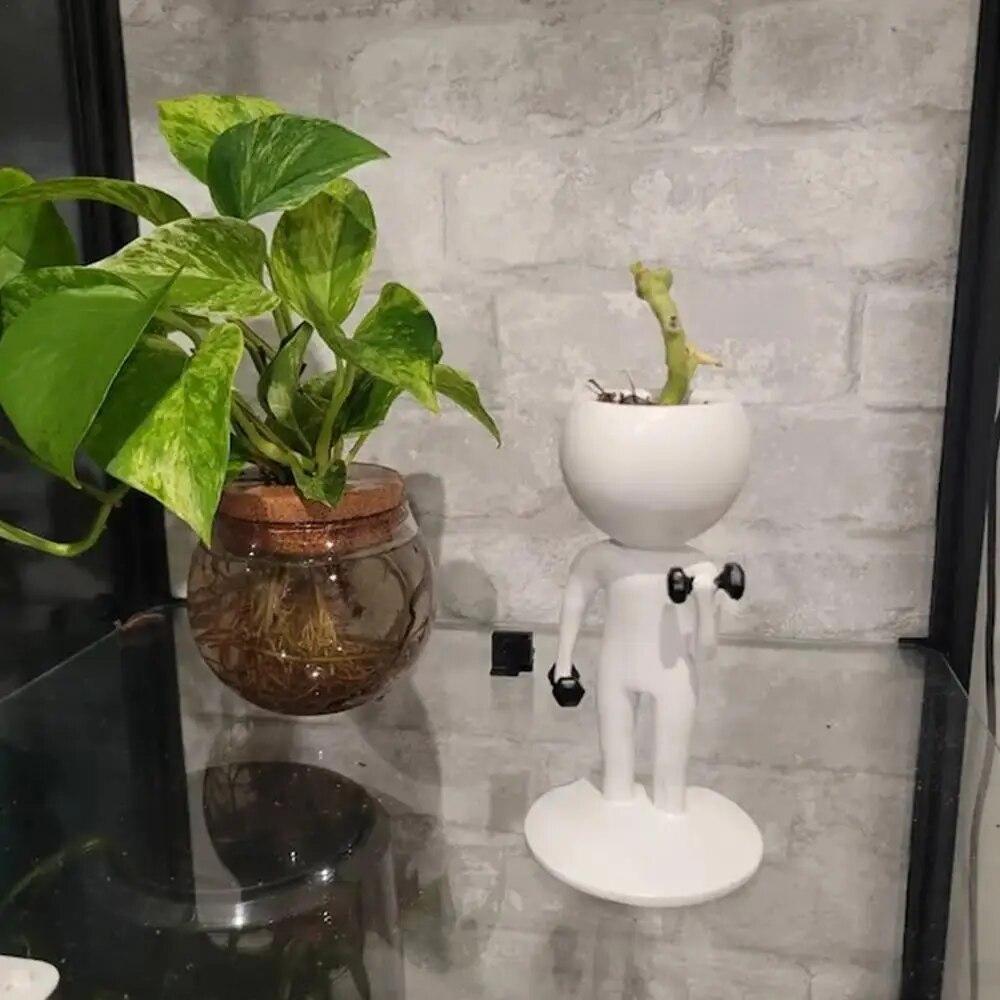 Succulent Plant Pots Weightlifting Running Yoga Human Shaped Succulent Pot Resin Creative Decorative Plant Pot for Mantel Table Bathroom