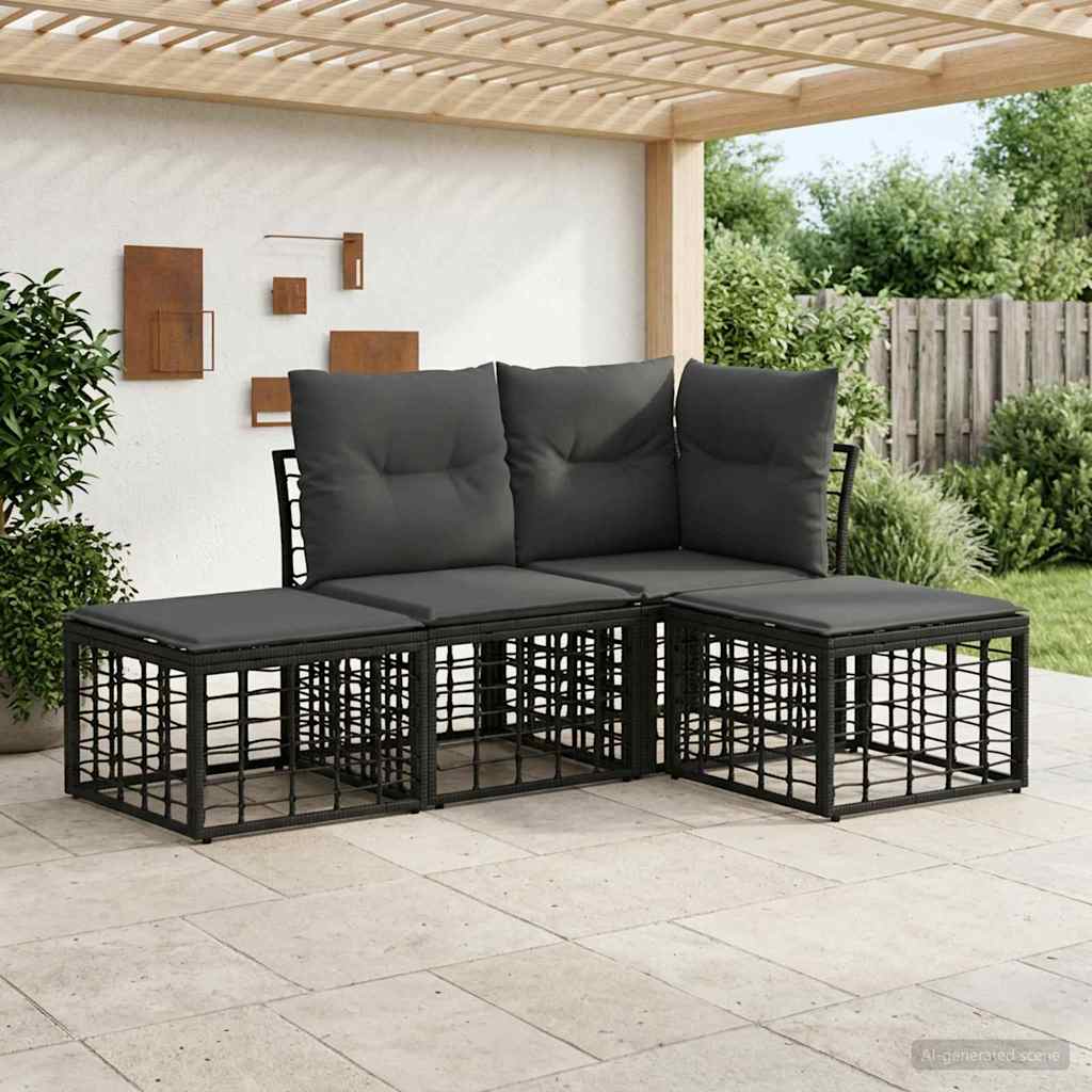 Outdoor Sofa Set Black Polyester