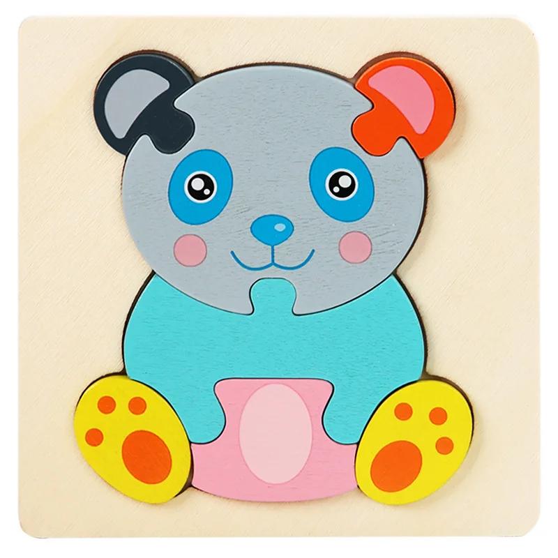 10.7cm/4.21in Colorful 3D Puzzles Montessori Games Cartoon Animals Jigsaw Puzzle Kids Educational Wooden Toys for Children